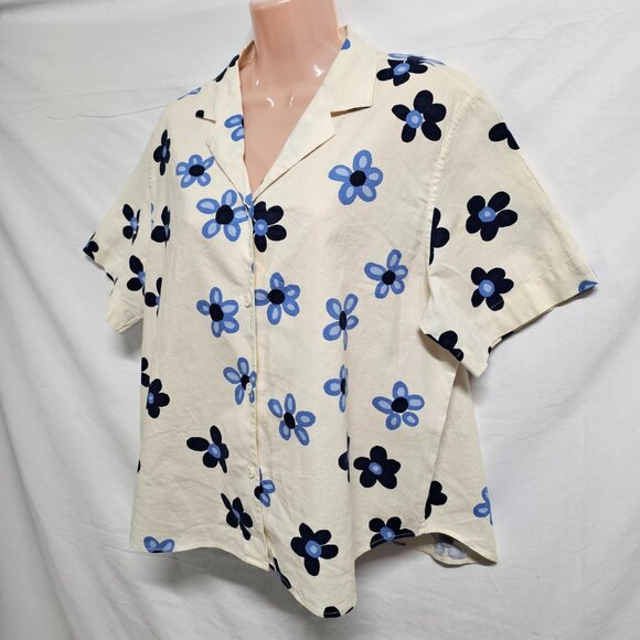 UNIQLO marimekko Linen-Blend Open Collar Shirt Women Size M Off White - Picture 5 of 11
